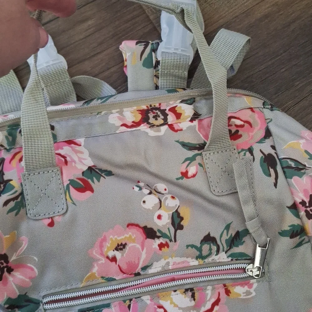 Floral Gray Diaper Bag Backpack with Interior Insulated Bottle Pocket